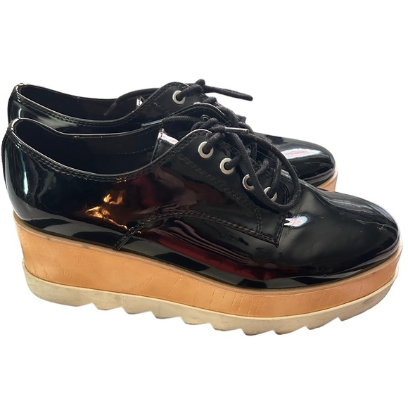 Aldo retro oxford platforms black patent leather lace up platform shoes  sz 7 - Picture 4 of 10